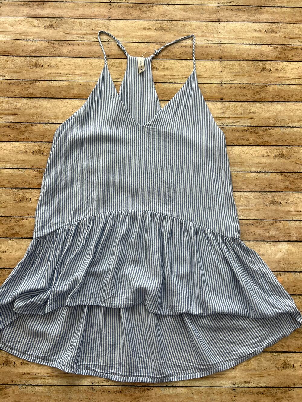 Tyche Blue White Stripe Racerback Peplum Camisole Tank Top Size Small